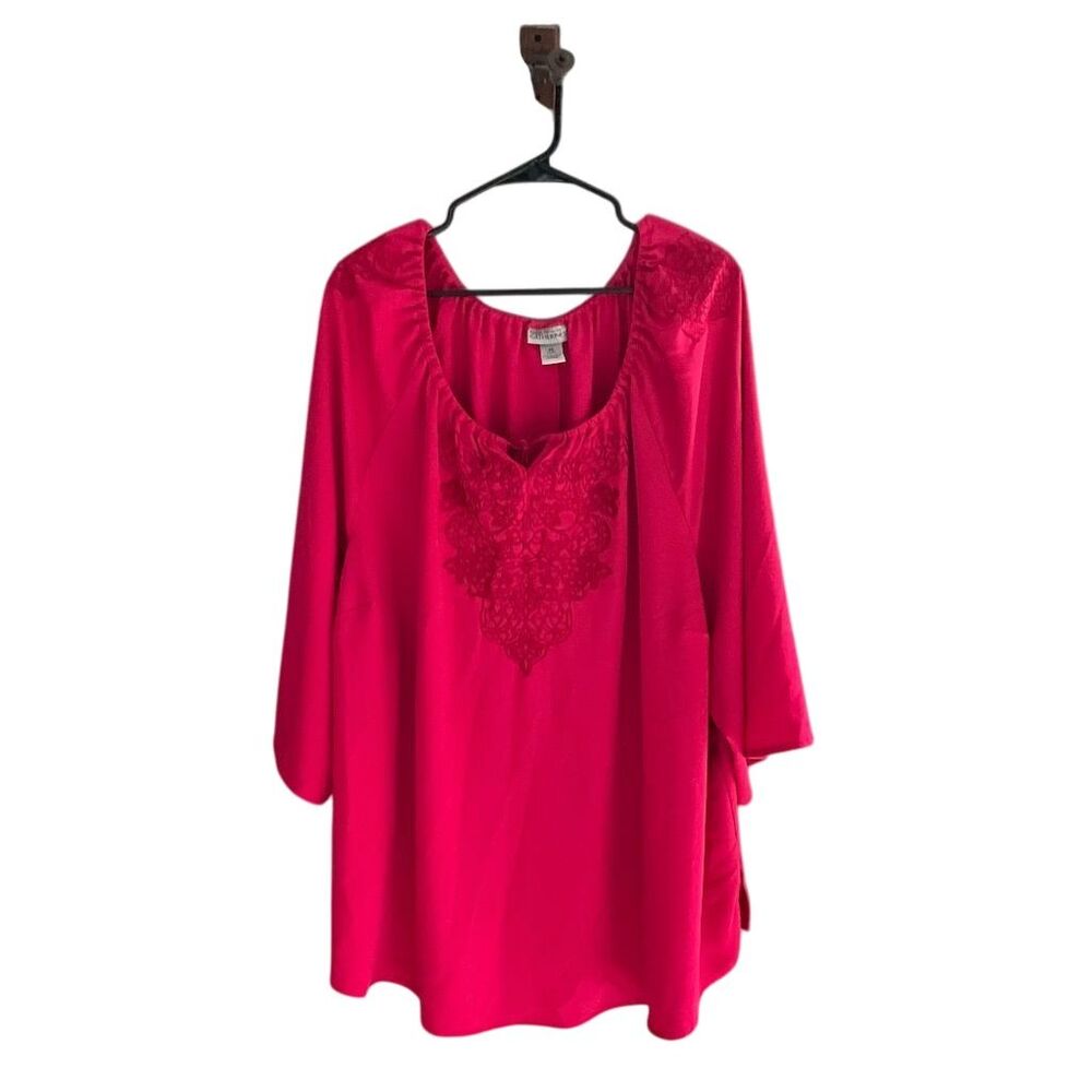 Maggie Barnes‎ for Catherines Pink Embroidered 3/4 Sleeve Peasant Blouse 3X